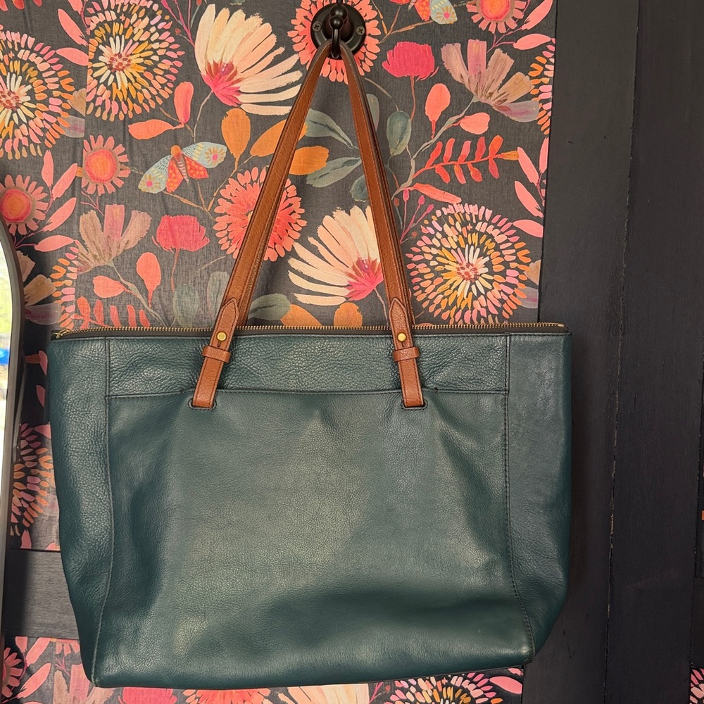FOSSIL Large Leather Rachel Tote Two Tone Brass Trim - Picture 3 of 5